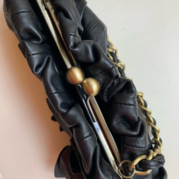 Adrienne Vittadini Black Leather Bag Purse with Leather Flowers - Picture 8 of 11